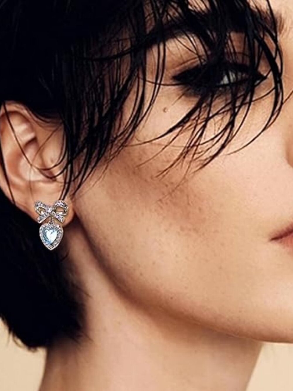 Bow Heart Dangle Drop Earrings for Women – Rhinestone Ribbon Crystal Valentine